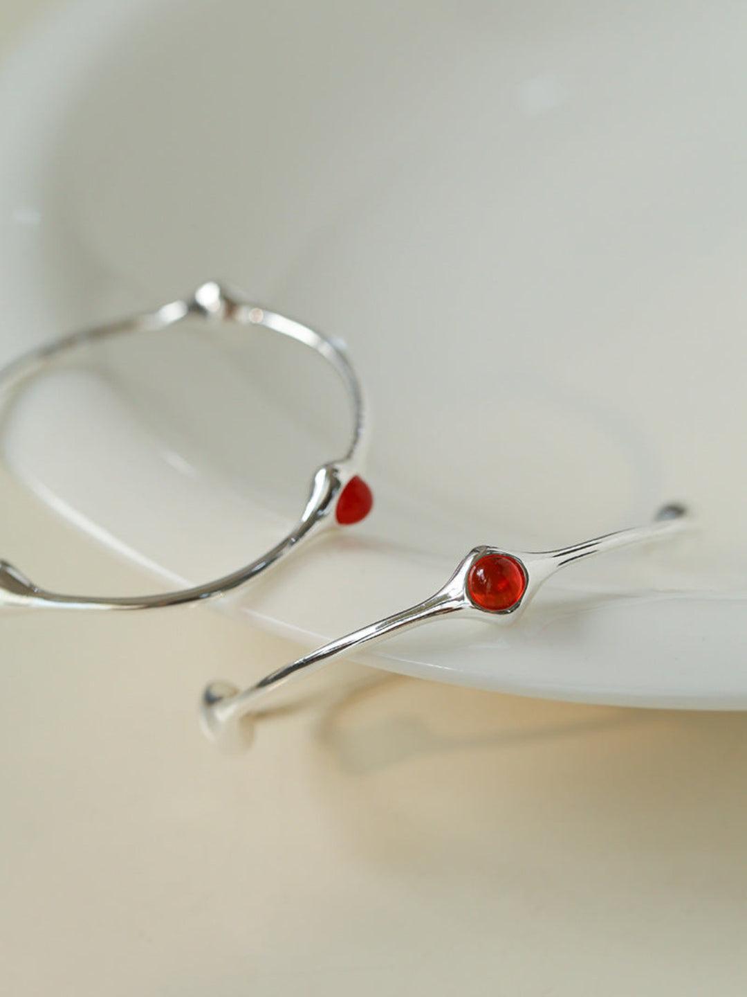 Red Agate Tiger Eye Stone Metal Hoop Earrings - Gembea Jewelry