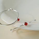 Red Agate Tiger Eye Stone Metal Hoop Earrings - Gembea Jewelry