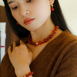 Primary Red Agate Round Earrings - Gembea Jewelry