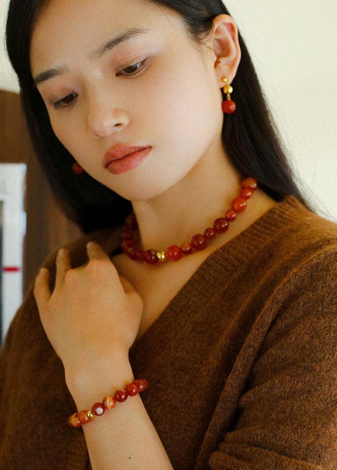Primary Red Agate Round Earrings - Gembea Jewelry