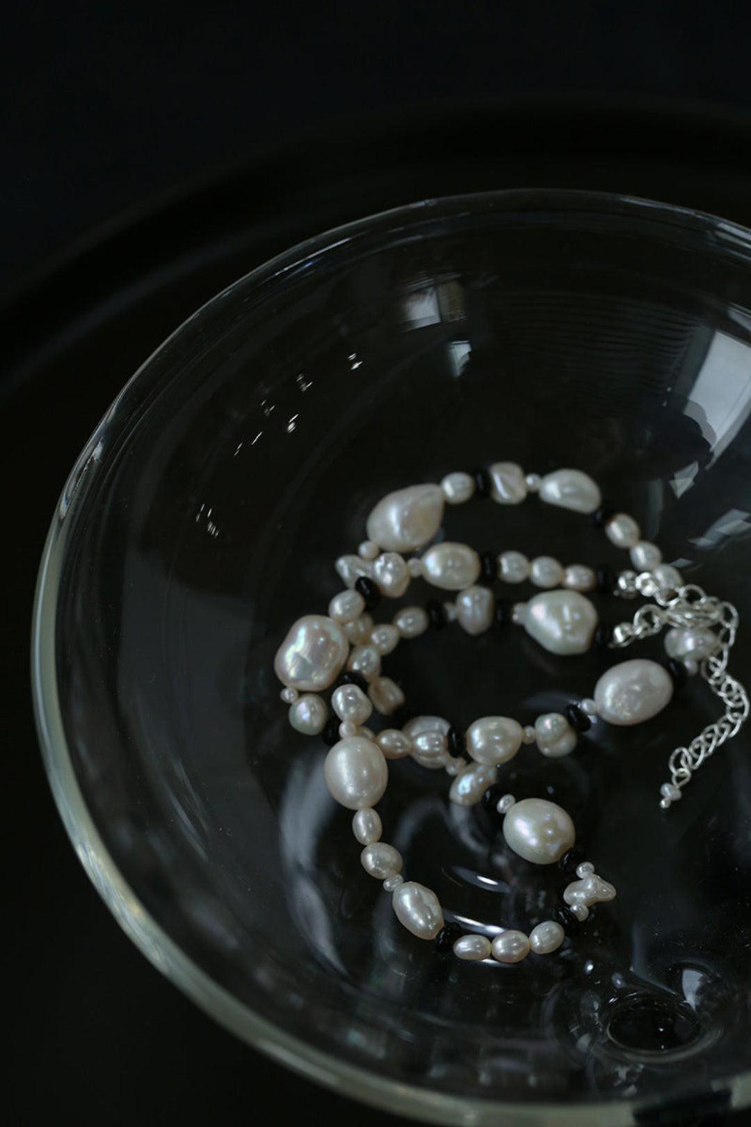 Baroque Pearl Black Agate Beaded Necklace - Gembea Jewelry