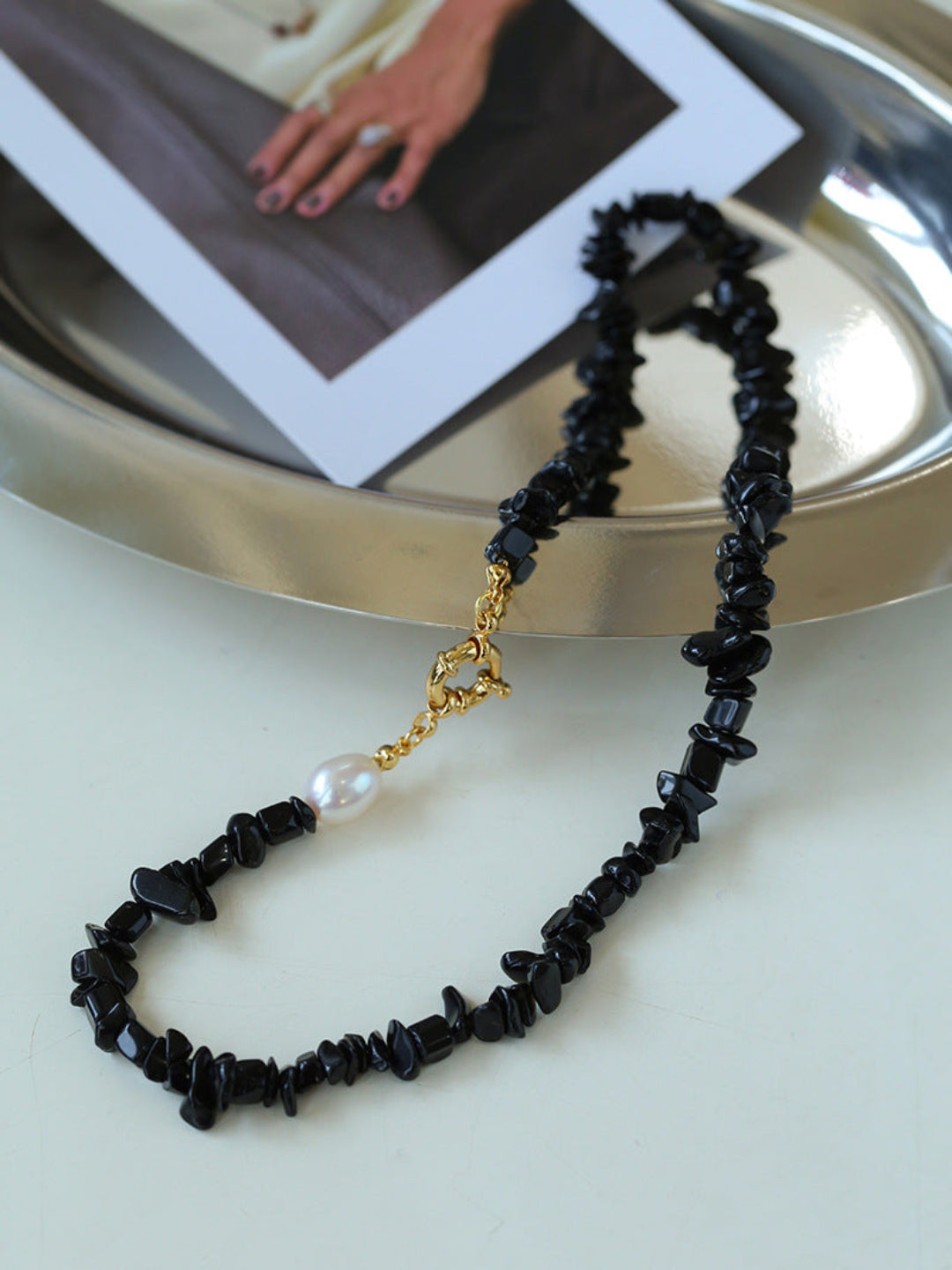 Gembea Jewelry Black Agate Gravel Pearl Necklace
