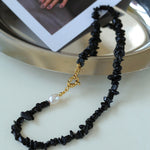 Gembea Jewelry Black Agate Gravel Pearl Necklace