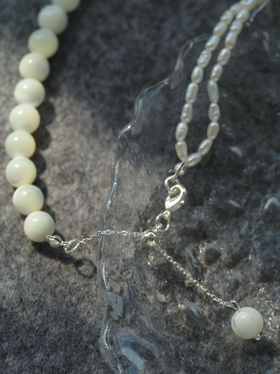 Round Buckle Rice Pearl White Shell Necklace - Gembea Jewelry