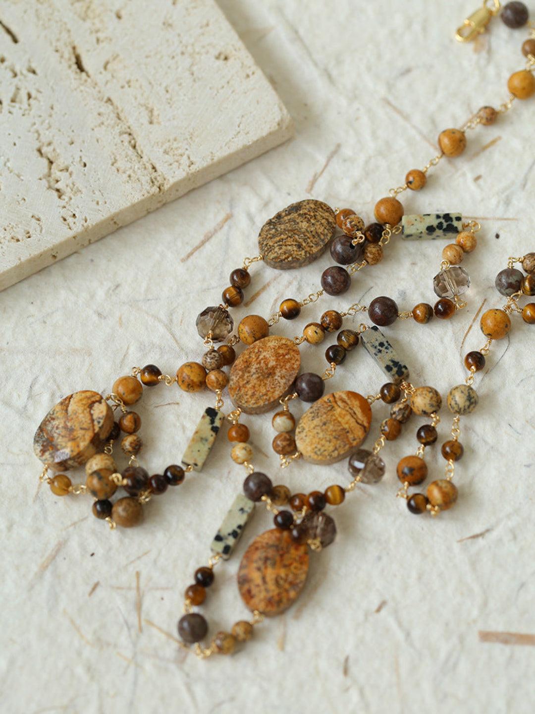 Long Woven Picture Stone Necklace - Gembea Jewelry