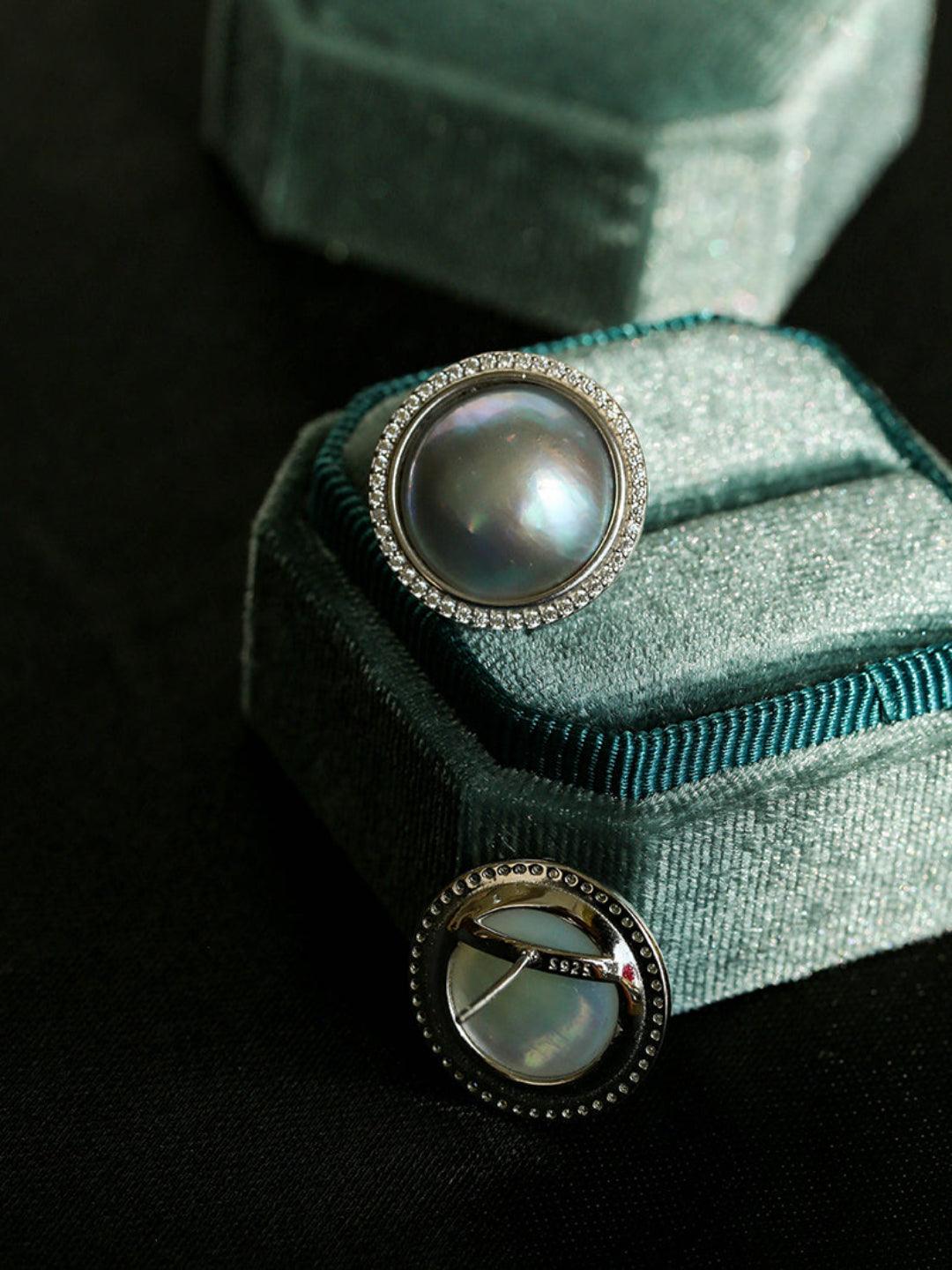 Seawater Mabe Pearl Stud Earrings - Gembea Jewelry