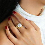 Button Shaped Baroque Pearl Ring - Gembea Jewelry