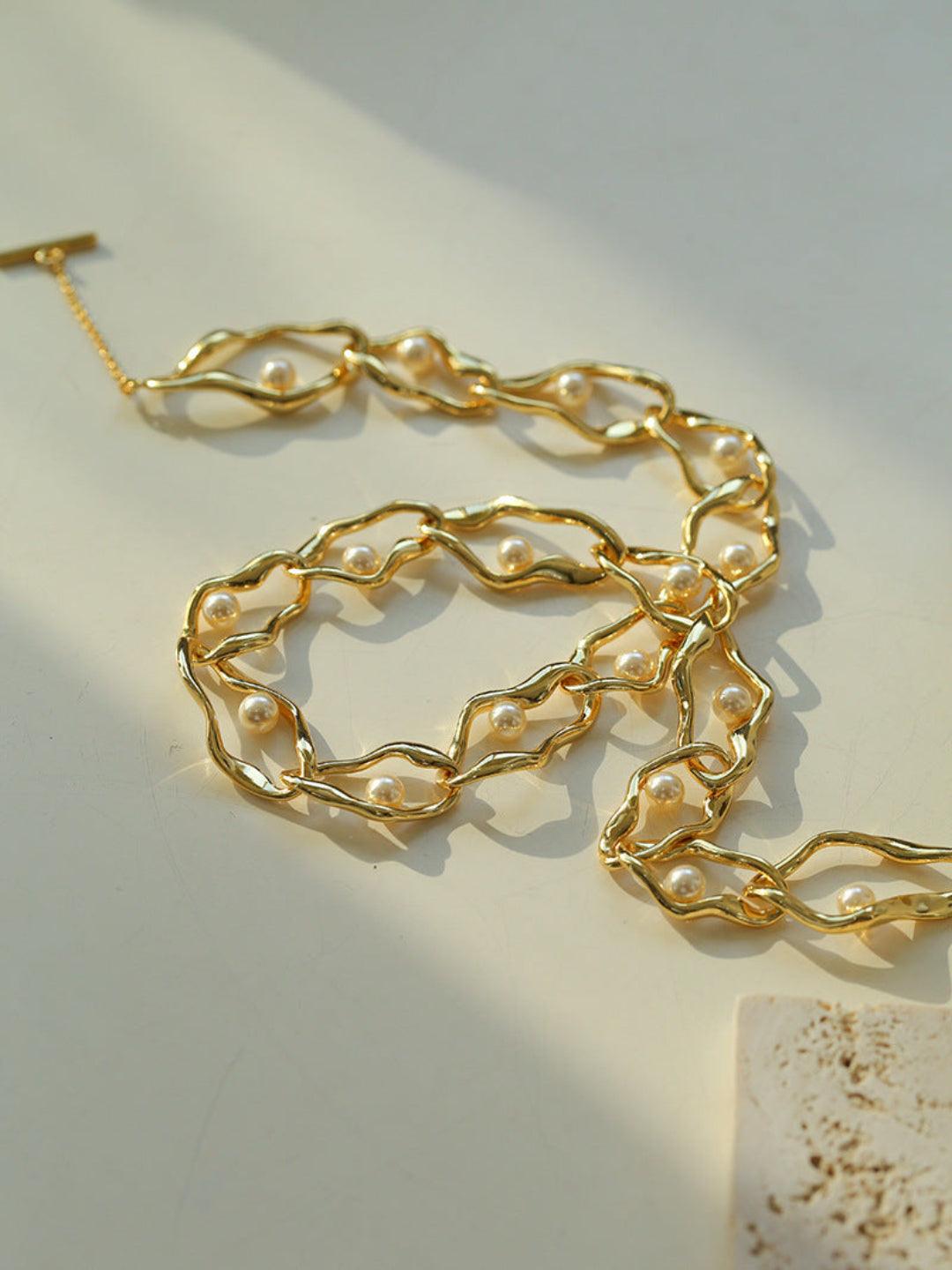 Geometric Twist Artificial Pearl Chain Necklace - Gembea Jewelry