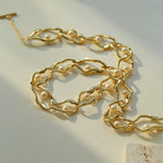 Geometric Twist Artificial Pearl Chain Necklace - Gembea Jewelry