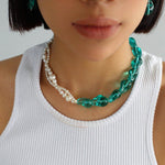 Blue Glazed Pearl Drop Earrings - Gembea Jewelry