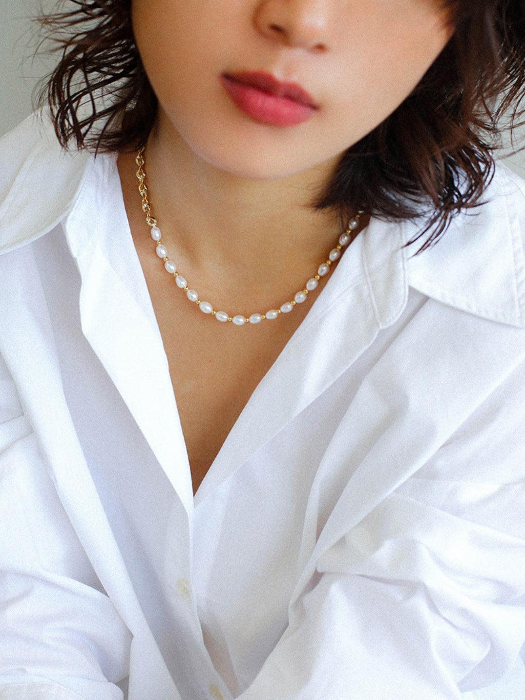 Y-shape Spliced Chain Pearl Necklace - Gembea Jewelry