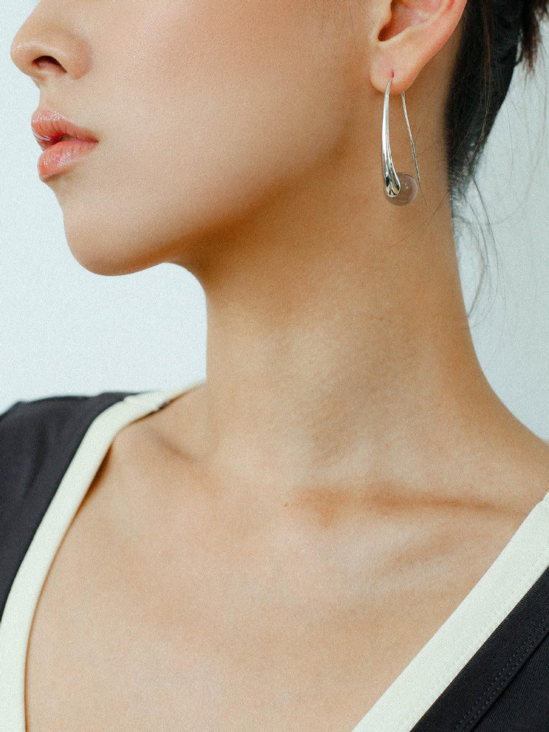 Hand-made Gray Red Black Agate Stone Ear Hooks Earrings - Gembea Jewelry