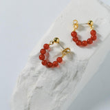 Red Agate Beaded Hoop Earrings - Gembea Jewelry