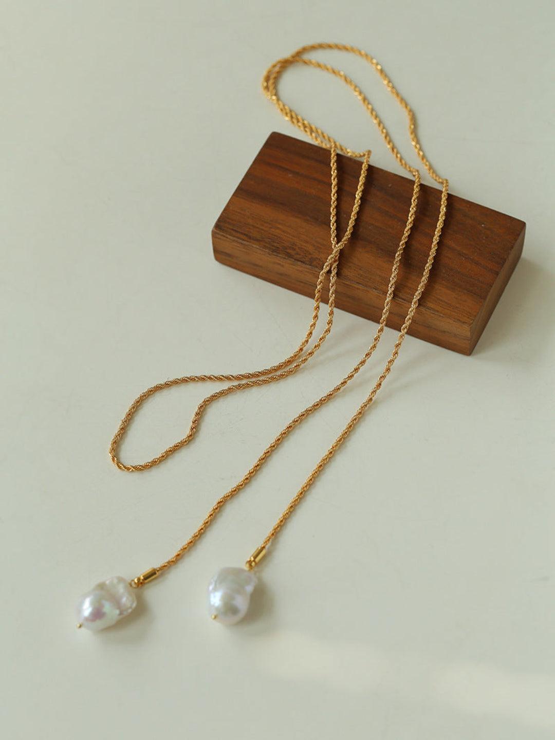 Twist Chain Baroque Pearl Necklace - Gembea Jewelry