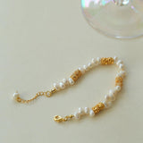 Lava Metal Gold Beans Scattered Pearl Bracelet - Gembea Jewelry