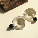Gembea Jewelry Enamel Flower Pearl Black Agate Earrings