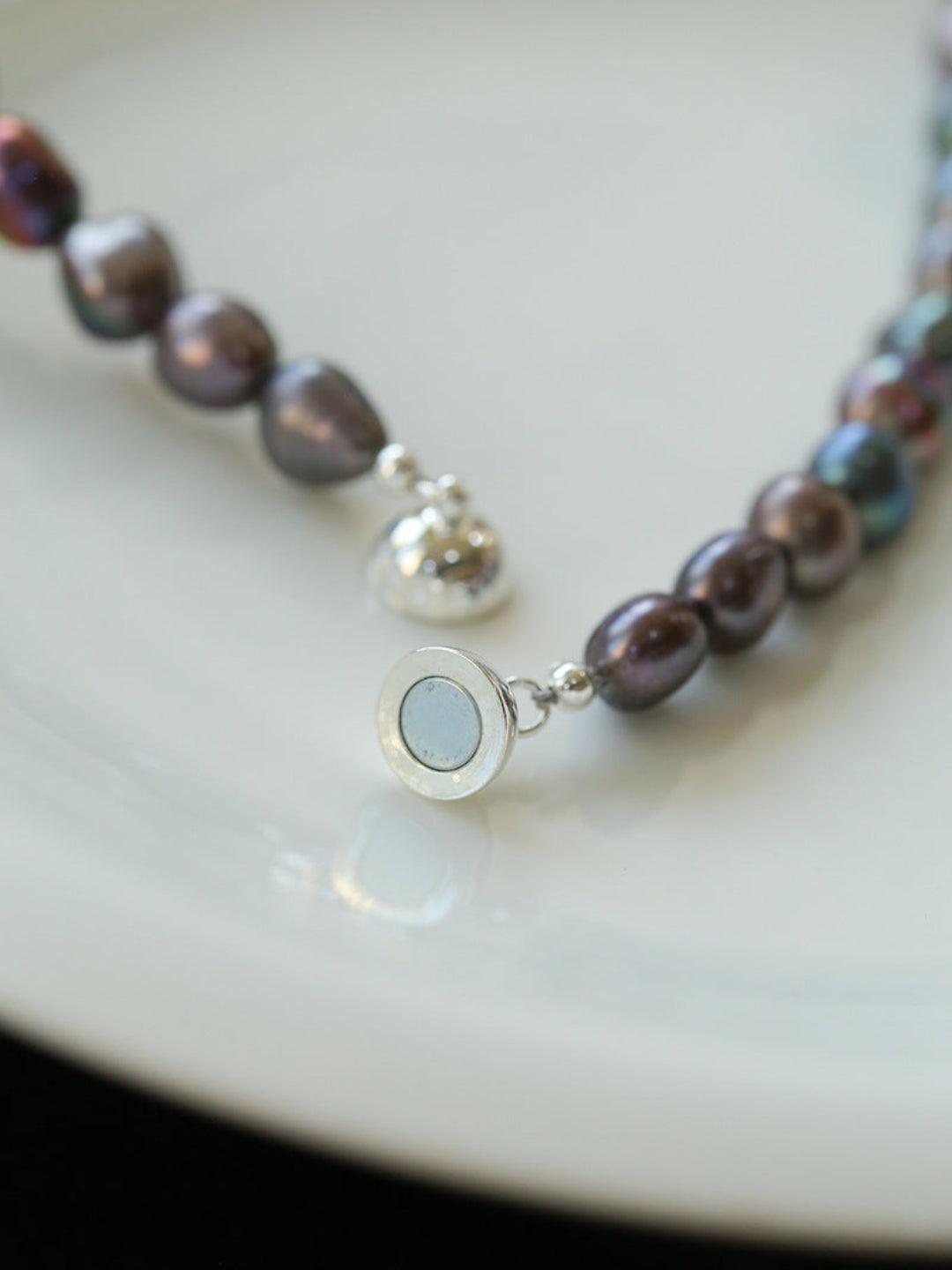 Hand-woven Pearl Run Loop Grey Necklace - Gembea Jewelry