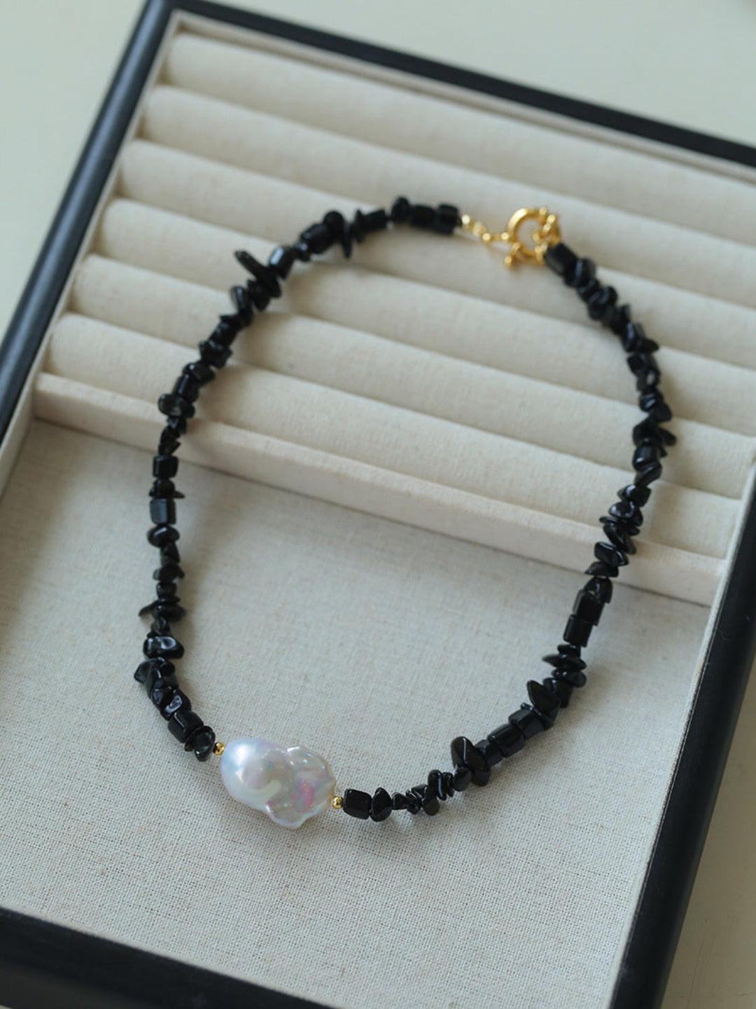 Sea's Embrace Series Black Agate Baroque Necklace - Gembea Jewelry
