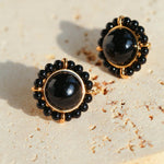 White Crystal Black and Red Agate Stud Earrings - Gembea Jewelry