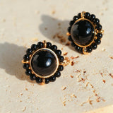 White Crystal Black and Red Agate Stud Earrings - Gembea Jewelry