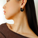 Black Agate Tiger Eye Stone Moon Bud Earrings - Gembea Jewelry