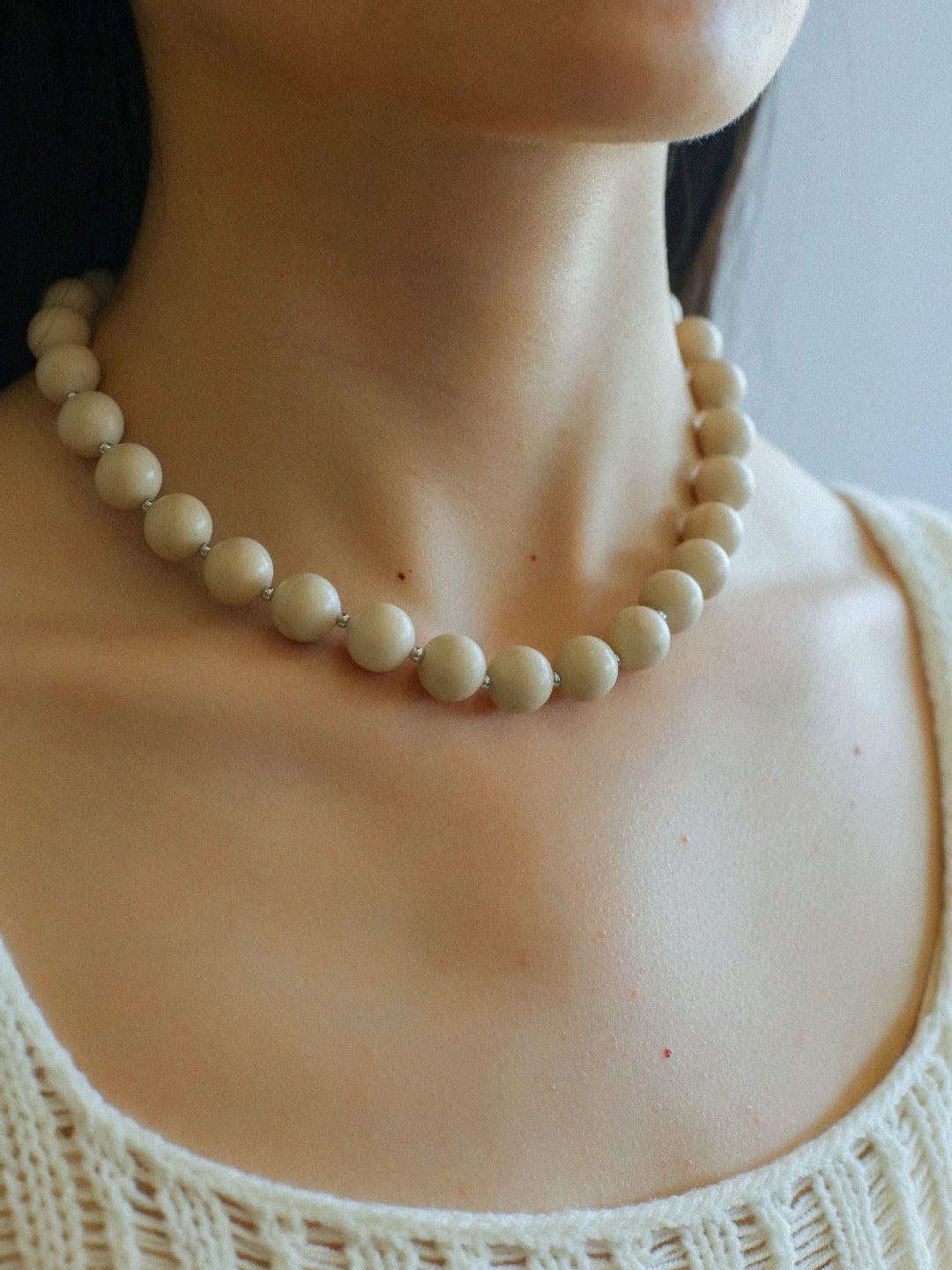 White Fossil Stone beaded necklace - Gembea Jewelry