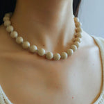 White Fossil Stone beaded necklace - Gembea Jewelry