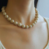 White Fossil Stone beaded necklace - Gembea Jewelry