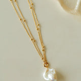 Double Chain Baroque Pendant Necklace - Gembea Jewelry