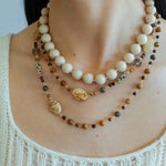 White Fossil Stone beaded necklace - Gembea Jewelry