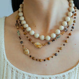 White Fossil Stone beaded necklace - Gembea Jewelry
