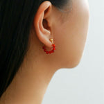 Red Agate Beaded Hoop Earrings - Gembea Jewelry