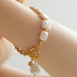 Natural Freshwater Square Pearl Chain Bracelet - Gembea Jewelry