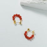 Red Agate Beaded Hoop Earrings - Gembea Jewelry