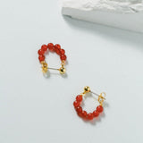 Red Agate Beaded Hoop Earrings - Gembea Jewelry