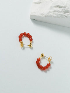 Red Agate Beaded Hoop Earrings - Gembea Jewelry