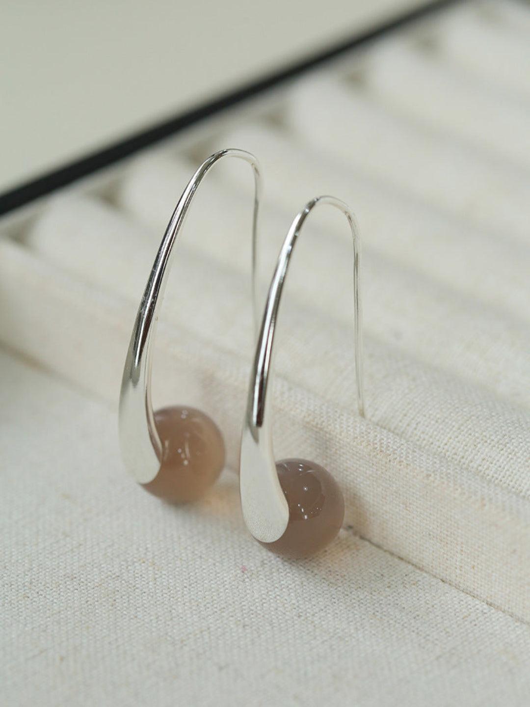 Hand-made Gray Red Black Agate Stone Ear Hooks Earrings - Gembea Jewelry