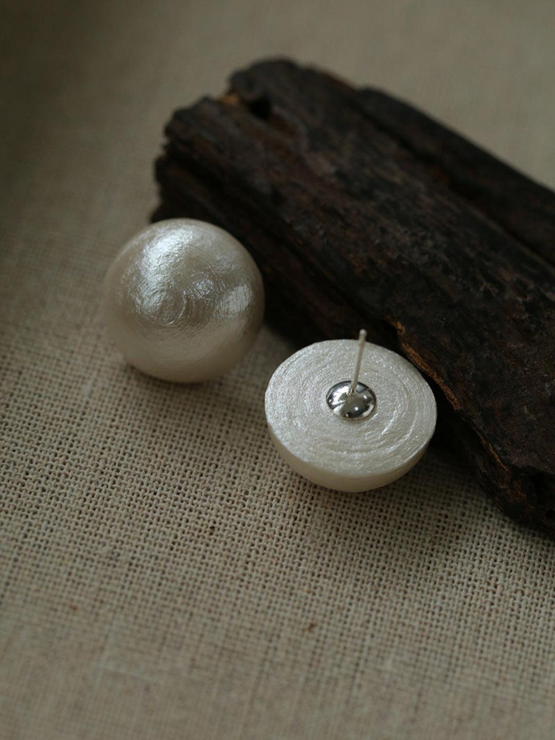 Flying Saucer Cotton Pearl Stud Earrings - Gembea Jewelry