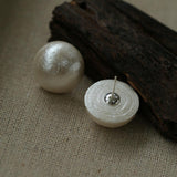Flying Saucer Cotton Pearl Stud Earrings - Gembea Jewelry