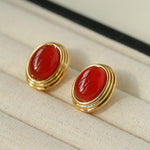 Oval Tiger Eye Stone Black Agate Earrings - Gembea Jewelry