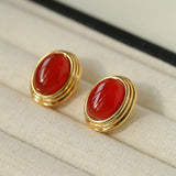 Oval Tiger Eye Stone Black Agate Earrings - Gembea Jewelry