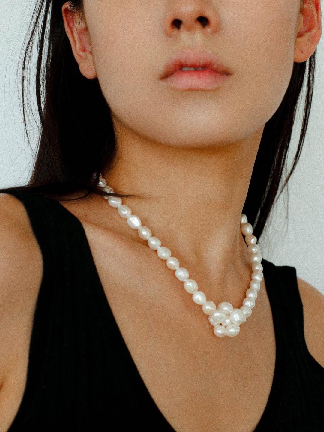 Hand-woven Pearl Run Loop Grey Necklace - Gembea Jewelry