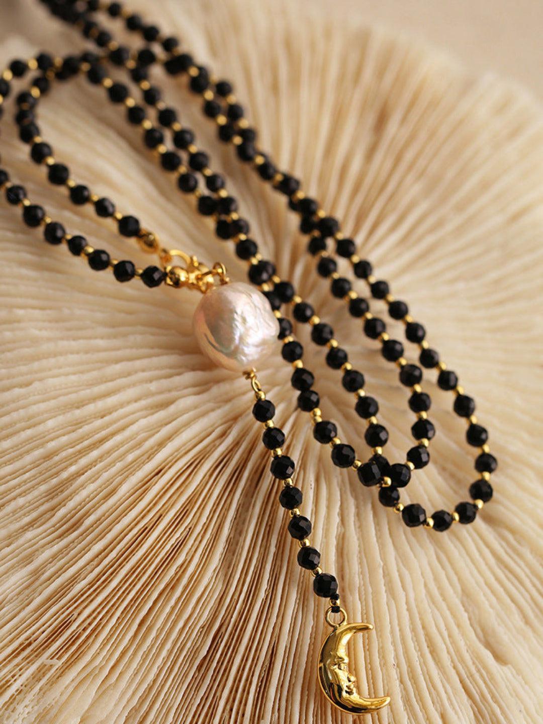 Long Black Agate Baroque Pearl Necklace - Gembea Jewelry
