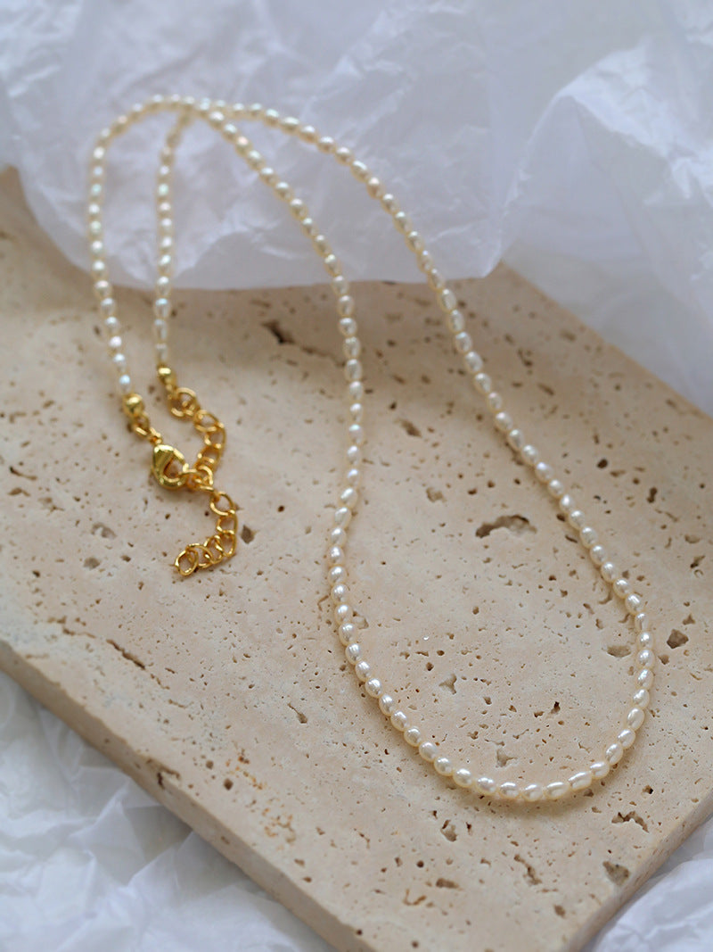 Minimalist Rice Pearl Beaded Necklace-Gembea Jewelry