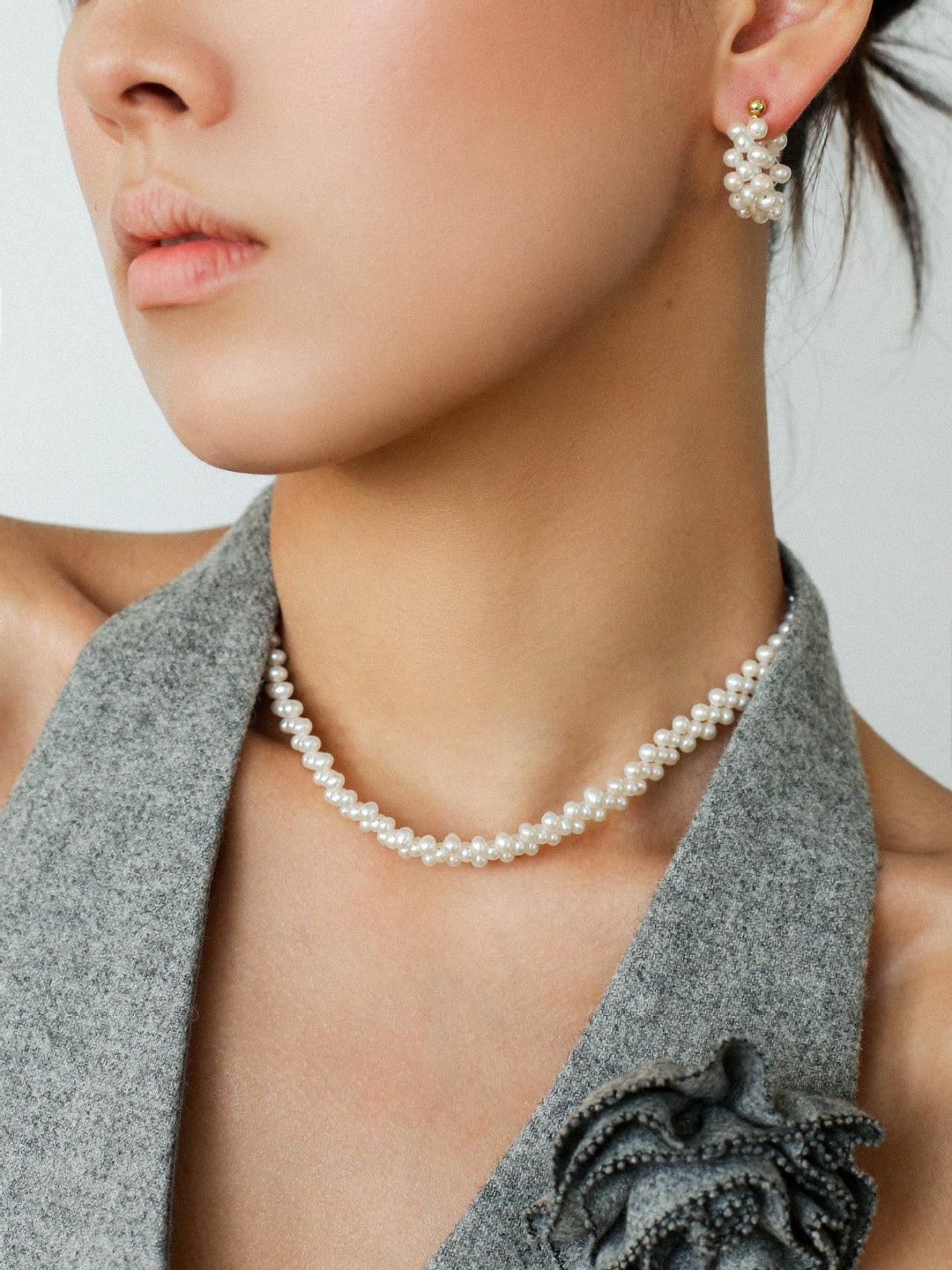 Hand-woven Freshwater Pearl Hoop Earring - Gembea Jewelry