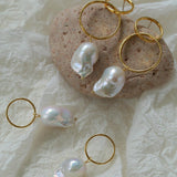 Metal Circle Baroque Pearl Drop Earrings - Gembea Jewelry