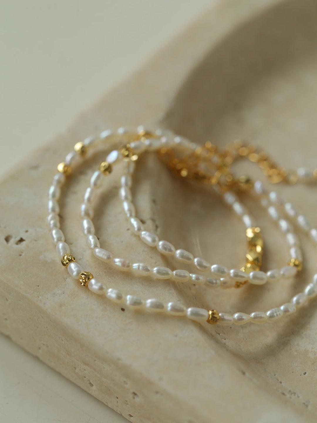 Small Golden Ball Rice Pearl Necklace - Gembea Jewelry