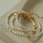 Small Golden Ball Rice Pearl Necklace - Gembea Jewelry