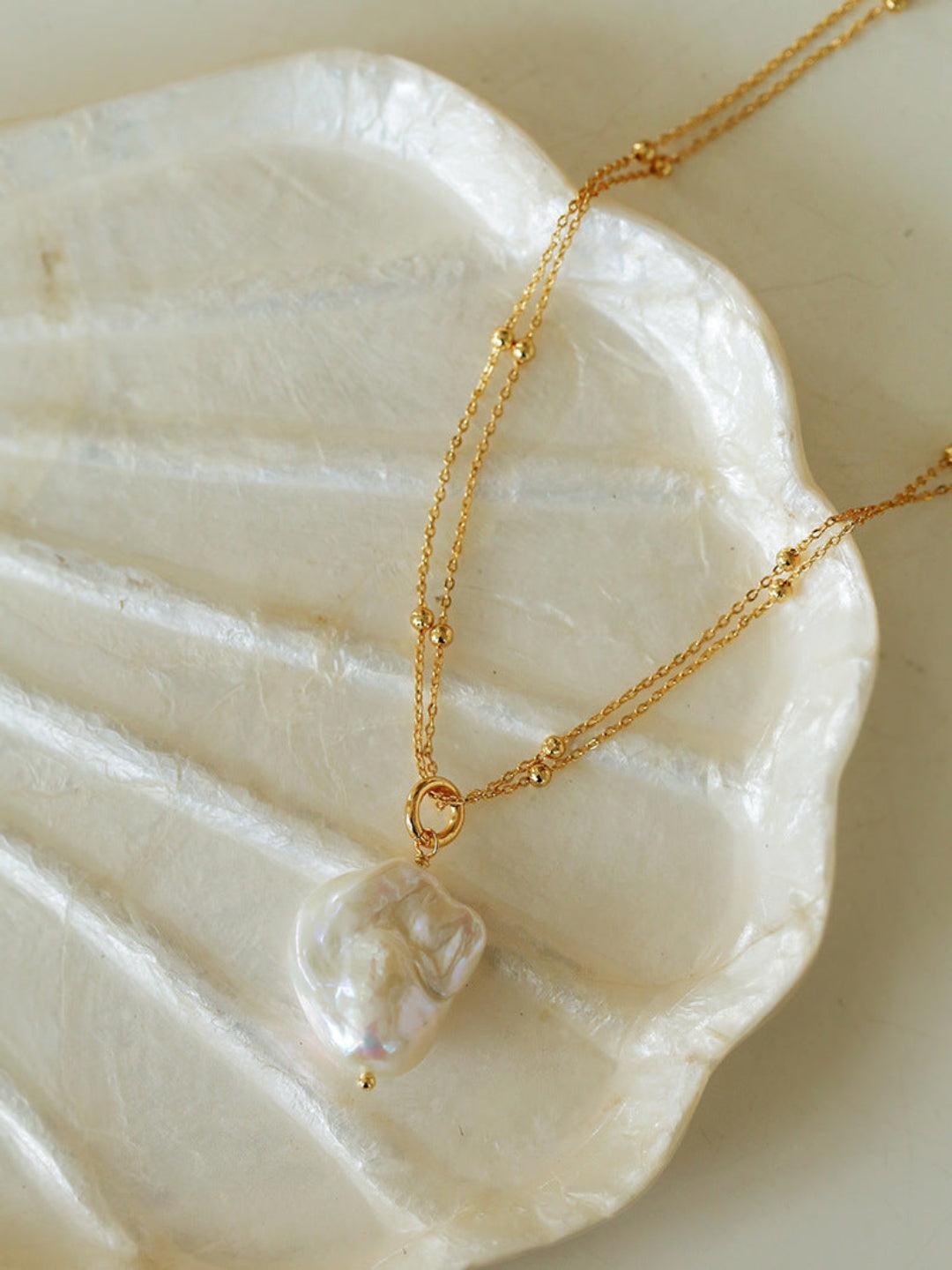 Double Chain Baroque Pendant Necklace - Gembea Jewelry