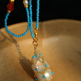 Spring Heartbeat Blue Turquoise Baroque Necklace - Gembea Jewelry